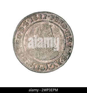 24 Krajcary; Ferdynand II. Habsburg (römisch-deutscher Kaiser; 1617-1637), Curtz, Johann (FL. Ca. 1622); 1622 (1622-00-00-1622-00); Ferdynand II. (Römisch-deutscher Kaiser - 1617-1637), Ferdinand II. (Römisch-deutscher Kaiser - 1617-1637) - Ikonographie, Głogów (Wappen), Habsburg (Familie), Buchstaben I-c, Zeichen von Mincmmmouste, Johann Curtza, Stadtmünzen, Stadtmünzen Männerbüste, Männerbüste in Rüstung, Büste im Lorbeerkranz, Männerporträt rechts, Porträts der Herrscher, Wappen, Schilde Stockfoto