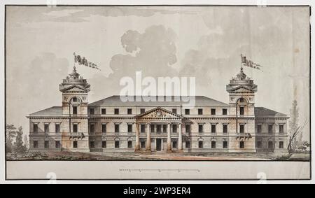 Nieborów. Vorderfassade Radziwi. Wiederaufbauprojekt, nicht realisiert; Quarenghi, Giacomo (1744-1817); 1795-1805 (1795-00-00-1805-00), ca. 1800 (1800-00-00-1817-00);Nieborów (Woiwodschaft Łódź), Nieborów - Sammlung, Radziwiłł (Familie) - Wohnhäuser, Architektur, Klassizismus (Stil), palladianismus (Stil), paläste (Archit). Stockfoto