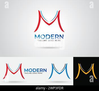 Letter M Logo Design mit roten, blauen und goldenen Farben, moderne Business Logo Design Vektorvorlage Stock Vektor