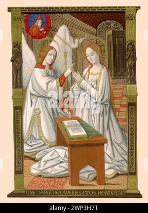 Verkündigung an die Jungfrau Maria, Miniatur aus Petites Heures d'Anne de Bretagne, 15. Jahrhundert, Faksimle aus dem 19. Jahrhundert Stockfoto
