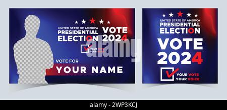 Abstimmung 2024. Tag der Präsidentschaftswahl in den Vereinigten Staaten. Wahl 2024 USA. Wahlkampftag 5. November US-Banner Hintergrund Stock Vektor