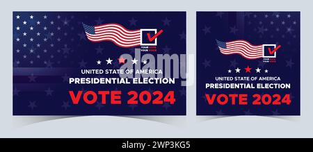 Abstimmung 2024. Tag der Präsidentschaftswahl in den Vereinigten Staaten. Wahl 2024 USA. Wahlkampftag 5. November US-Banner Hintergrund Stock Vektor