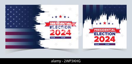 Abstimmung 2024. Tag der Präsidentschaftswahl in den Vereinigten Staaten. Wahl 2024 USA. Wahlkampftag 5. November US-Banner Hintergrund Stock Vektor
