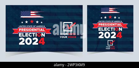 Abstimmung 2024. Tag der Präsidentschaftswahl in den Vereinigten Staaten. Wahl 2024 USA. Wahlkampftag 5. November US-Banner Hintergrund Stock Vektor