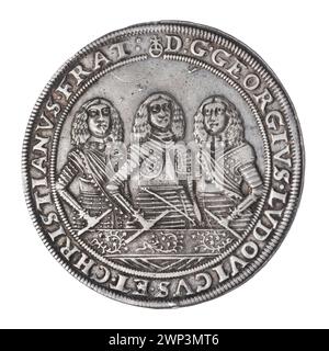 thaler; Jerzy III (ksi Brzesko-Legnicka-Wośowski; 1611-1664), Ludwik IV (KSI Brzesko-Rednicko-Wośców; 1616-1663), Christian (ksi Brzesko-Legnicko-Wośowski; 1618-1672), Pfahler, Christian (fl. 1651-1665), Weiss, Elias (FL. 1657-1673); 1659 (1659-00-00-1659-00); Christian (Fürst von Brest-Legnicka-Wołowski-1618-1672), Christian (Fürst von Brest-Legnicki-Wołowski-1618-1672)-Ikonographie, Jerzy III (Fürst von Brest-Legnicka- 1663-1611 1616-1664), Jerzy III (Fürst und Legnica-1611-1664) - Ikonographie, Ludwik IV (Fürst Legnicki-1616-1663) Stockfoto
