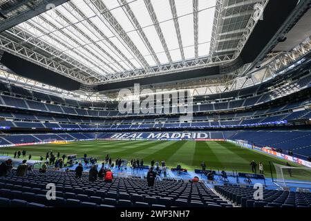 Madrid, Spanien. März 2024. Fußball: Champions League, Achtelfinale, Real Madrid - RB Leipzig. Blick auf das Estadio Santiago Bernabeu. Quelle: Jan Woitas/dpa/Alamy Live News Stockfoto