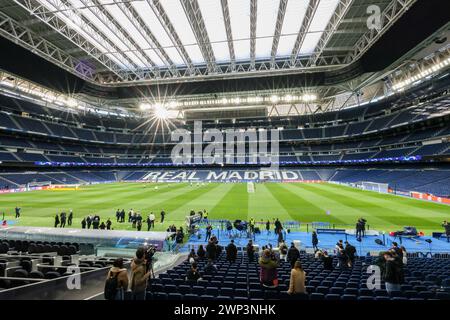 Madrid, Spanien. März 2024. Fußball: Champions League, Achtelfinale, Real Madrid - RB Leipzig. Blick auf das Estadio Santiago Bernabeu. Quelle: Jan Woitas/dpa/Alamy Live News Stockfoto