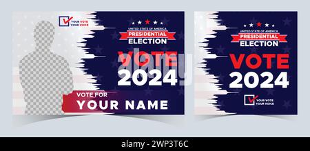 Abstimmung 2024. Tag der Präsidentschaftswahl in den Vereinigten Staaten. Wahl 2024 USA. Wahlkampftag 5. November US-Banner Hintergrund Stock Vektor