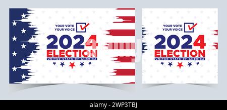 Abstimmung 2024. Tag der Präsidentschaftswahl in den Vereinigten Staaten. Wahl 2024 USA. Wahlkampftag 5. November US-Banner Hintergrund Stock Vektor