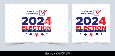Abstimmung 2024. Tag der Präsidentschaftswahl in den Vereinigten Staaten. Wahl 2024 USA. Wahlkampftag 5. November US-Banner Hintergrund Stock Vektor