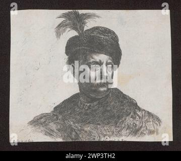Diese Gravur von Stefano della Bella zeigt einen polnischen Adligen in Hofkleidung mit einem gefederten Hut und einem raffinierten Kleid. Es ist Teil seiner Serie Principia del Disen, die um 1643 entstand. Stockfoto