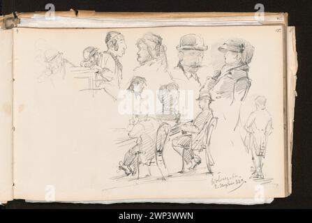 1883 Figurenskizzen von Anna Bili Ska-Bohdanowiczowa zeigen Straßen- und Cafészenen, darunter Männerköpfe, Frauenfiguren und generische Charaktertypen. Teil von Wanda Renaults Sammlung. Stockfoto