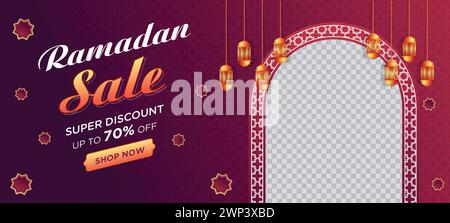 Ramadan Kareem Super Sale Web-Banner Hintergrund mit Podium für Produktpräsentation. Islamischer Ramadan Big Sale Promotion Banner Vorlage Stock Vektor
