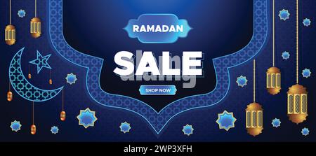 Ramadan Kareem Super Sale Web-Banner Hintergrund mit Podium für Produktpräsentation. Islamischer Ramadan Big Sale Promotion Banner Vorlage Stock Vektor