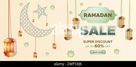 Ramadan Kareem Super Sale Web-Banner Hintergrund mit Podium für Produktpräsentation. Islamischer Ramadan Big Sale Promotion Banner Vorlage Stock Vektor