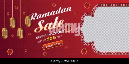 Ramadan Kareem Super Sale Web-Banner Hintergrund mit Podium für Produktpräsentation. Islamischer Ramadan Big Sale Promotion Banner Vorlage Stock Vektor