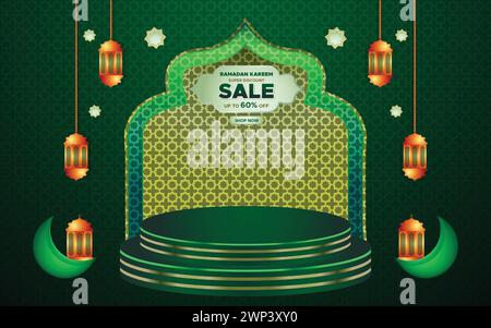 Ramadan Kareem Super Sale Web-Banner Hintergrund mit Podium für Produktpräsentation. Islamischer Ramadan Big Sale Promotion Banner Vorlage Stock Vektor