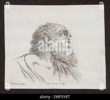 Diese Radierung von Stefano della Bella zeigt einen bärtigen älteren Mann im rechten Profil, Teil seiner um 1643 entstandenen „Principia del Disen“-Serie. Stockfoto