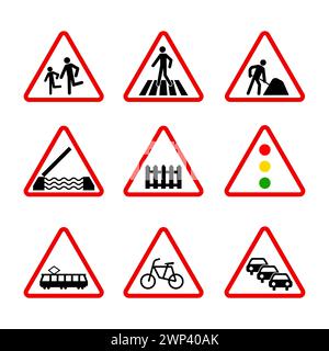 Vorrangige Straßenschilder. Obligatorische Straßenschilder. Verkehrsgesetze. Vektorabbildung. Rohbild. EPS 10. Stock Vektor