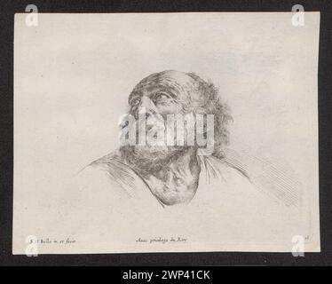 Eine Zeichnung von Stefano Della Bella um 1643, in der ein bärtiger älterer Mann in einer bergigen Landschaft spricht, Teil der Serie „Principia del Disegno“. Stockfoto