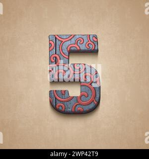 Set mit verzierten hölzernen Zahlen, 3D-Rendering Stockfoto