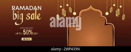 Ramadan Kareem Web Hintergrund Super Sale Banner mit Podium für die Präsentation des Produkts. Ramadan Mega Big Sale Promotion Islamisches Aktionsbanner Stock Vektor
