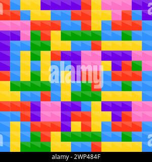 Farbenfroher Hintergrund der tetris-Figur. Abstraktes farbenfrohes Muster. Geometrischer Hintergrund. Vektorabbildung. Rohbild. EPS 10. Stock Vektor