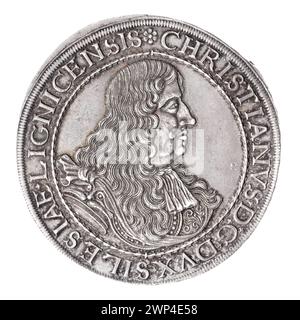 thaler; Christian (ksi Brzesko-Legnicka-Wośowski; 1618-1672), Brettschneider, Christoph (FL. 1637-1714); 1672 (1672-00-00-1672-00-00);Christian (Fürst von Brest-Legnicki-Wołowski-1618-1672), Christian (Fürst von Brest-Legnicko-Wołowski-1618-1672)-Ikonographie, Piastów (Familie), Buchstaben CBS, Schlesischer Adler (Ikonogr.), Adler, Büste, Männerbüste, Männerbarren in Rüstung, Büsten des Herrschers, Büste des Herrschers rechts, Büsten des Herrschers in Rüstung, Porträts, Männer , Botschaft (Provenienz) Stockfoto