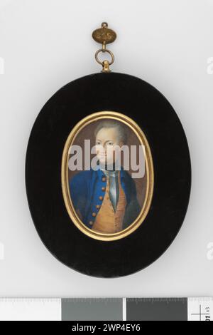 Eine Miniatur von 1705, die König Karl XII. Von Schweden in einem Frack mit militärischen Elementen, darunter Soldatenikonographie und heraldischen Motiven Schwedens, aus hessischen Sammlungen darstellt. Stockfoto