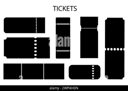 Schwarze Tickets in modernem Stil. Webdesign-Elemente. Altes Design. Film, Film. Vektorabbildung. Rohbild. EPS 10. Stock Vektor