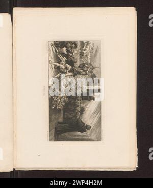 Diese Illustration aus dem Jahr 1882 zeigt eine Szene von Jean des Entommeures in Rabelais 'Gargantua et Pantagruel' mit Geistlichen und literarischen Charakteren. Das Werk spiegelt die französische literarische Illustration und das kulturelle Erbe wider. Stockfoto