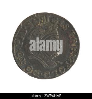 Trojak-Silbermünze aus Gdańsk, ausgestellt 1546 unter König Zygmunt I. Stary von Polen, mit königlichem Emblem und Denomination. Stockfoto