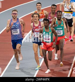 Josh Kerr aus Großbritannien, Olin Hacker aus den USA, Selemon Barega und GetNet Wale aus Äthiopien traten im 3000-m-Herrenfinale der World Athleti an Stockfoto