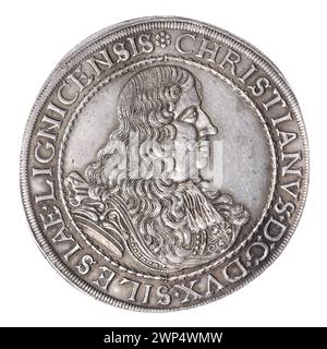 thaler; Christian (ksi Brzesko-Legnicka-Wośowski; 1618-1672), Brettschneider, Christoph (FL. 1637-1714); 1671 (1671-00-00-1671-00-00);Christian (Fürst von Brest-Legnicki-Wołowski-1618-1672), Christian (Fürst von Brest-Legnicko-Wołowski-1618-1672)-Ikonographie, Piastów (Familie), Buchstaben CBS, Schlesischer Adler (Ikonogr.), Adler, Büste , Männerbüste, Männerbarren in Rüstung, Büsten des Herrschers, Büste des Herrschers rechts, Büsten des Herrschers in Rüstung, Porträts, Männer , Kauf (Provenienz) Stockfoto