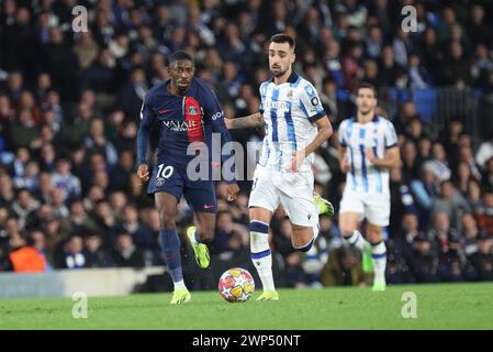 Saint Sebastien, Frankreich. März 2024. © PHOTOPQR/LE PARISIEN/LE PARISIEN/ARNAUD JOURNOIS ; SAINT SEBASTIEN ; 05/03/2024 ; FUSSBALL, 05/03/2024/LIGUE DES CHAMPIONS UEFA, 8E DE FINALE RETOUR, SAINT SABASTIEN ( ESPAGNE ), STADE ANOETA REALE ARENA/REAL SOCIEDAD - PARIS SG/PHOTO LE PARISIEN/OUSMANE DEMBÉLÉ ARNAUD JOURNOIS -- 05/2024 San Sebastian, Spanien UEFA Champions League Real Sociedad VS Paris SG Credit: MAXPPP/Alamy Live News Stockfoto