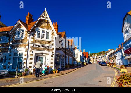 Häuser und Geschäfte entlang der Fore Street in der Küstenstadt Beer, Devon, Jurassic Coast, Großbritannien Stockfoto