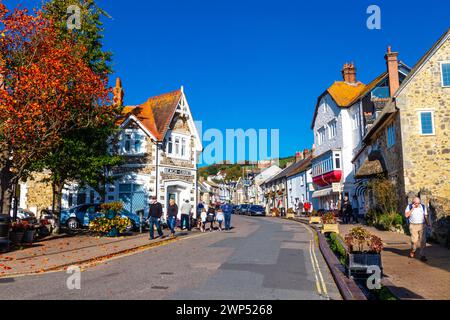 Häuser entlang der Fore Street in der Küstenstadt Beer, Devon, Jurassic Coast, Großbritannien Stockfoto