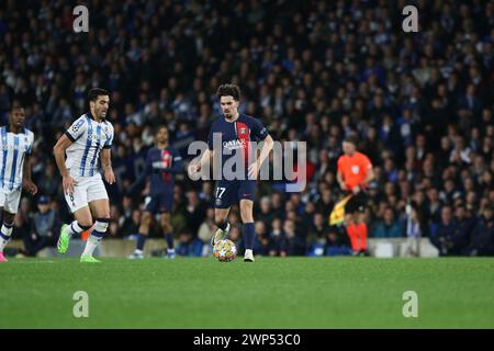 San Sebastian, Spanien. März 2024. © Sebastien LAPEYRERE/MAXPPP; SAINT SEBASTIEN (ESPAGNE) LE 05/03/2024; 8 EME DE FINALE RETOUR DE L UEFA CHAMPIONS LEAGUE REAL SOCIEDAD RECOIT LE PARIS SAINT GERMAIN AU REALE ARENA DE SAN SEBASTIAN VITINHA - 05/2024 San Sebastian, Spanien UEFA Champions League Real Sociedad VS Paris SG Credit: MAXPPP/Alamy Live News Stockfoto