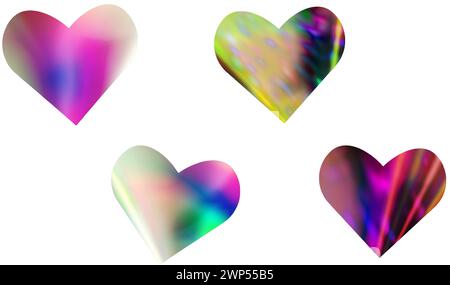 Neon holographische Folie Herzen setzen Vektor-Illustration Stock Vektor