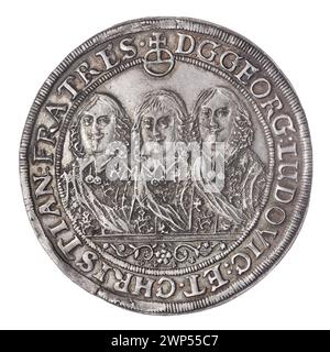 thaler; Jerzy III (ksi Brzesko-Legnicka-Wośowski; 1611-1664), Ludwik IV (KSI Brzesko-Rednicko-Wośców; 1616-1663), Christian (ksi Brzesko-Legnicko-Wośowski; 1618-1672), Pfahler, Christian (fl. 1651-1665); 1651 (1651 1616-00-00-1651 1663-00); Christian (Fürst von Brest-Legnicka-Wołowski-1618-1672), Christian (Fürst von Brest-Legnicki-Wołowski-1618-1672)-Ikonographie, Jerzy III (Fürst von Brest-Legnicka--1611-1664), Jerzy III (Fürst und Legnica-Fürst 1663 - 1611-1664) - Ikonographie, Ludwik IV (Fürst Legnicki - 1616) Stockfoto
