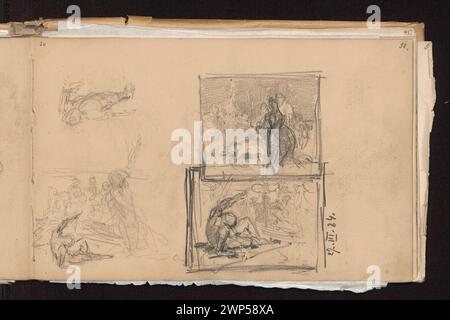 Skizzen der Komposition Mier Socrates mit zusätzlichen figuralen Skizzen auf der Rückseite, einschließlich nicht identifizierter Kompositionen, von Anna Bili Ska-Bohdanowiczowa, 1884, jetzt in Wanda Renault’s Sammlung, die zum Studium erworben wurde. Stockfoto