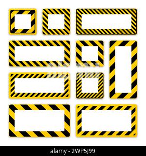 Verschiedene leere Warnschilder mit diagonalen Linien. Rotes Achtung-, Gefahr- oder Vorsichtshinweisschild, Baustellenbeschilderung. Realistisches Hinweisschild, Warnung Stock Vektor