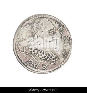 1598 von Fryderyk Kettler ausgegebene silberne Trojakmünze mit der Büste von Wilhelm Kettler, die als Währung in Kurland und Semigallien verwendet wurde. Stockfoto