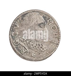 Trojak Münze geprägt 1598 mit der Büste von Wilhelm Kettler, Herrscher von Kurland und Semigalia, unter der Herrschaft von Fryderyk Kettler. Stockfoto