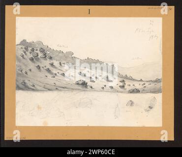 Diese Zeichnung von Prinz Adalbert von Preußen und Wilhelm Loeillot aus dem Jahr 1842 zeigt den Gipfel des Teide auf Teneriffa, Kanarischen Inseln, wobei vulkanische Landschaften und deutsche Zeichentechniken hervorgehoben werden. Stockfoto