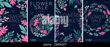 Minimalistische Blätter Poster Set Vektor Stock Vektor