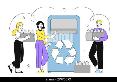 Menschen mit dem Recycling von Flaschen Vektor einfach Stock Vektor
