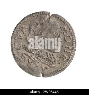1598 unter Fryderyk Kettler ausgegebene Silbermünze mit Wilhelm Kettlers Büste, die als Währung in Kurland und Semigallien verwendet wurde. Stockfoto