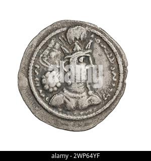 Eine silberne Drachmenmünze, die von Schapur II., König von Persien, während seiner Regierungszeit von 309 bis 379 n. Chr. ausgegeben wurde. Stockfoto