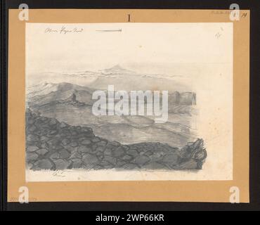 Diese Zeichnung von Wilhelm Loeillot und Prinz Adalbert von Preußen aus dem Jahr 1842 zeigt den Teide auf Teneriffa, Kanarischen Inseln, mit Vulkanlandschaften und Berglandschaften im deutschen Zeichenstil. Stockfoto